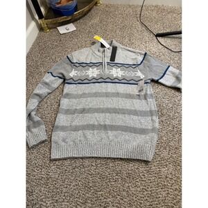 Commerce Boys Nordic Snowflake Quarter Zip Sweater Grey Blue Size 12 NWT